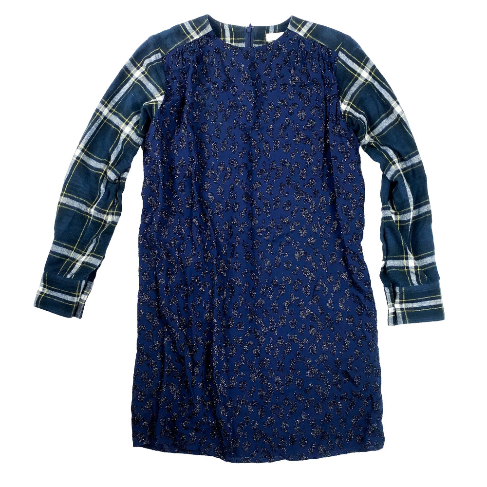 Sacai Luck Plaid Satin & Wool Long Sleeve Switching Dress Size 1 Japan